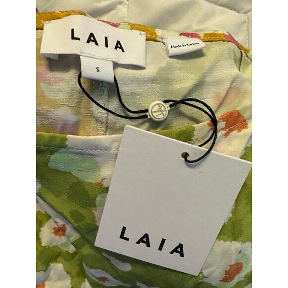 LAIA Asymmetrical Tulip Hem Mixed Print Midi Skirt Green Small - Picture 5 of 6